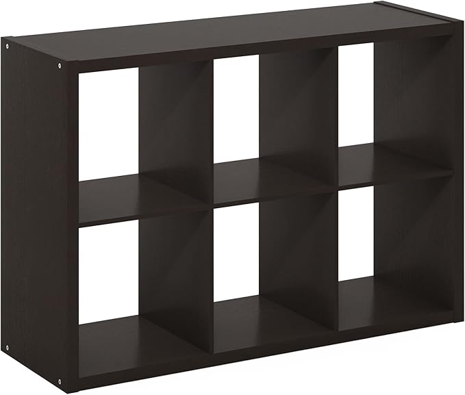 Furinno Cubicle Open Back Decorative Cube Storage Organizer, 6-Cube, Black Dark Oak