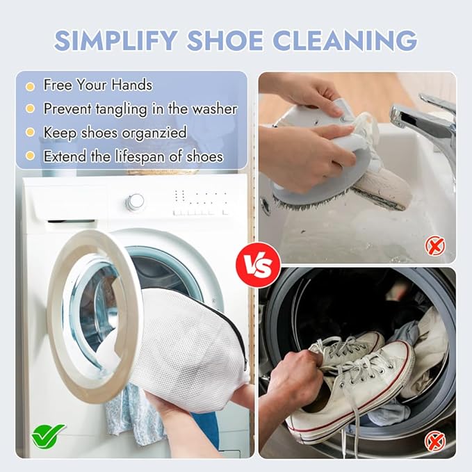Tenn Well Shoe Washing Machine Bags, 3PCS Mesh Laundry Bags for Shoes, Sneakers, Trainers, Tennis Shoes, Slippers, Fit up to Men’s Size 12