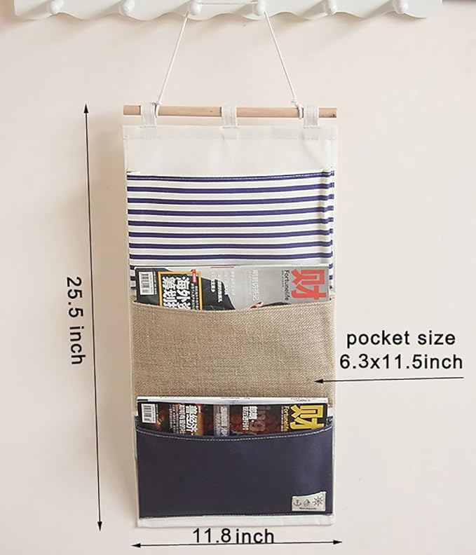 Fish Extender Hanger Over The Door Organizer Hanging Organizer Hanging Storage Bag 3 Pockets(Navy Blue)