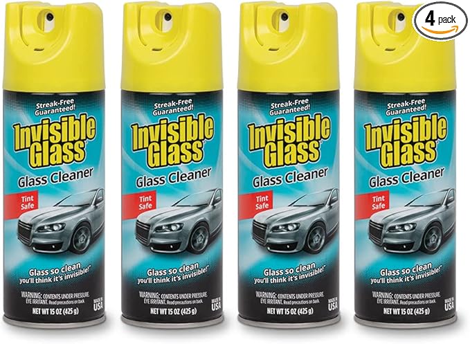Invisible Glass 91163-4PK Premium Aerosol Glass and Window Cleaner for Auto and Home, Streak-Free, Ammonia-Free, Tint-Safe, 15 oz (Pack of 4)