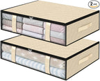 StorageRight Under Bed Storage Bags 2 Pack, 40L Large Clothes & Comforter Storage Containers with Clear Window, Breathable Fabric Organizer for Blankets, Bedding, Seasonal Clothing, Beige