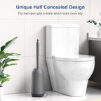 HAMITOR Toilet Bowl Brush Holder Set: Deep Cleaning Silicone Toilet Cleaner Scrubber Under Rim with Curved Bristle for Bathroom Dead Corner Clean - Modern Rv Toilet Decorative Accessories - Gray