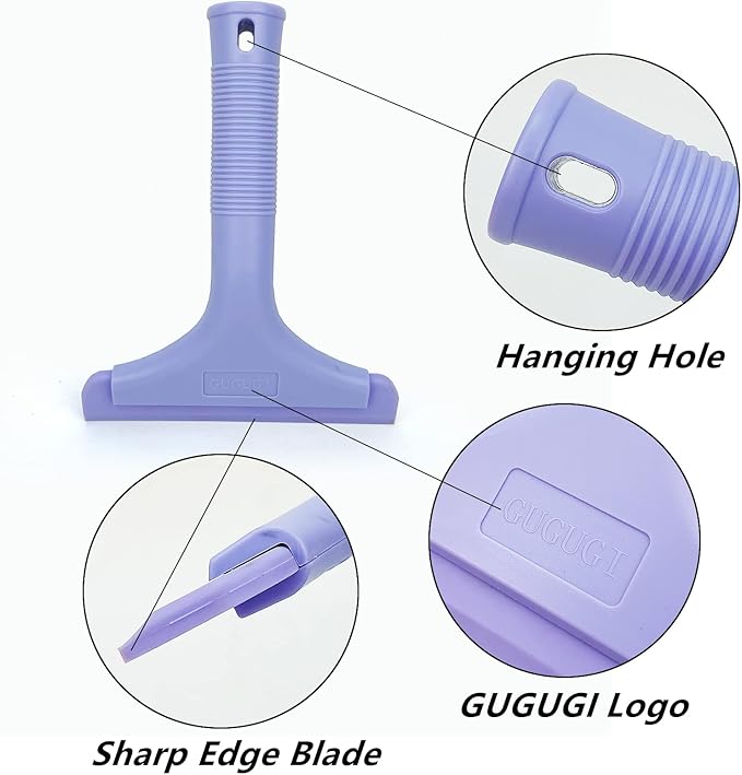 Super Flexible Silicone Squeegee, Auto Water Blade, Water Wiper, Shower Squeegee, 5.9'' Blade and 7.5'' Long Handle, for Car Windshield, Window, Mirror, Glass Door, Purple