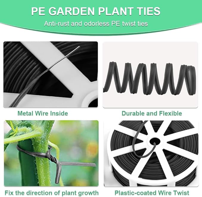 Shintop 328 Feet Garden Plant Twist Tie with Cutter for Gardening, Home, Office (Black)
