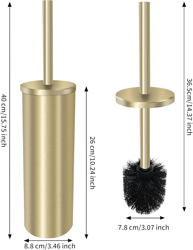 Stainless Steel Toilet Brush with Holder Set for Bathroom Storage and Organization Toilet Bowl Cleaner Brush and Holder (1, Gold)
