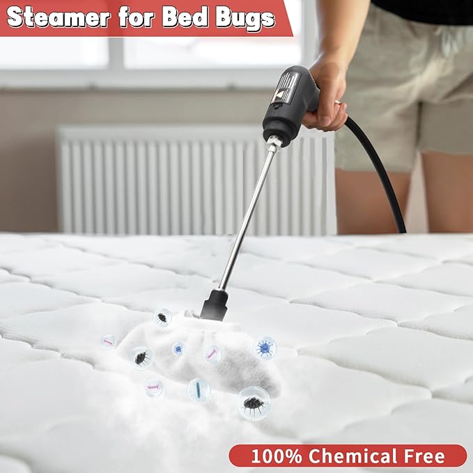 Handheld Steam Cleaner for Home, 2500W High Temperature Pressurized Machine, 1.6L Water Tank, Handle-controlled Steam Output, Portable Cleaning Steamer for Car, Bed Bugs, Furniture, Grout (Red)