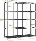 Portable Closet Wardrobe, 51-Inch Clothes Organizer with 2 Hanging Rods and 8 Shelves, Non-Woven Fabric Cover, Medium Capacity Storage for Bedroom and Living Room, Black