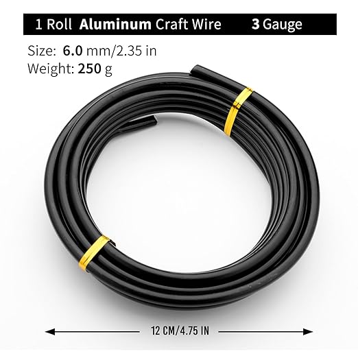 Black-6.0-Anodized Aluminum Bonsai Training Wire 250g Large Roll,Many Size to Choose,KSVZS Bendable Metal Wire for Crafts,Sculpting,Armature and Daily Use,Necessities for Family
