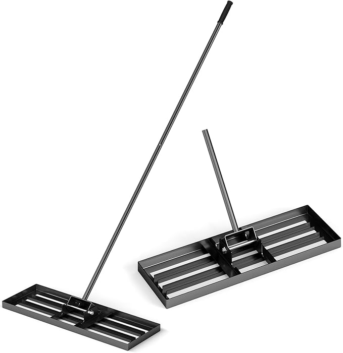 Goplus Lawn Leveling Rake, 30" x 10" Heavy Duty Level Lawn Tool w/ Ergonomic Handle for Soil, Effort-Saving Landscape Rake for Garden, Backyard, Golf Course, Farm, Pasture, Black
