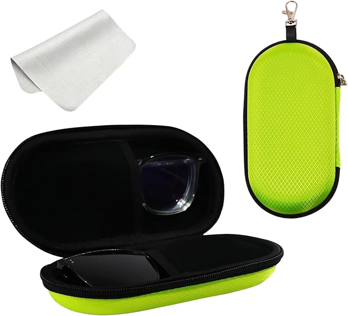 Double Eyeglasses Case, Hard Shell Dual Sunglasses Organizer with Zipper Clip Travel Glasses Storage for Women Men