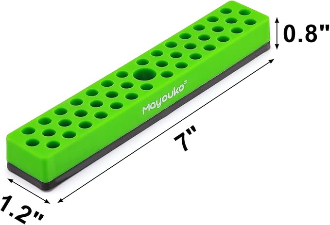 Mayouko 1/4" Magnetic Hex Bit Holder Rack Organizer, 43 Holes, 1/4-Inch Drill Bit Holder, Green, 2 Racks, Magnetic Bit Holder with Magnet Base for Screwdriver Bits