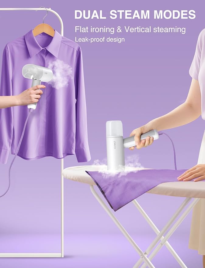 CLEVAST Travel Steamer for Clothes - Portable Handheld Garment Steamer for Clothing, Small Foldable Travel Size Fabric Wrinkle Remover, 30-Second Fast Heat Up, 1000W Powerful Steam Output, 120V Only