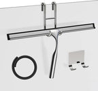14-Inches Stainless Steel Shower Squeegee Set, Include Shower Door Hook, Adhesive Hook and Spare Silicone Blade, Window Squeegee for Shower Glass Door, Bathroom, Mirror, Window and Car Glass