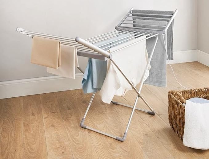 tonchean Heated Clothes Drying Rack, Folding Electric Clothes Drying Rack, Collapsible Laundry Drying Rack, Free-Standing Heating Garment Dryer Towel Rail Space Saving for Home Indoor/Outdoor