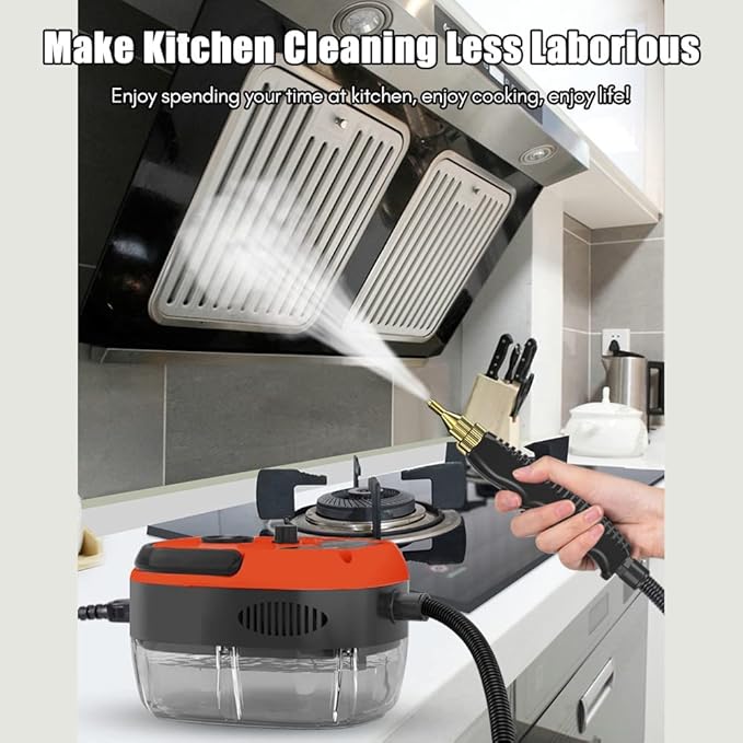 Irishom 2500W Portable Handheld Steam Cleaner High Temperature Pressurized Steam Cleaning Machine with Brush Heads and Gloves for Kitchen Furniture Bathroom Car