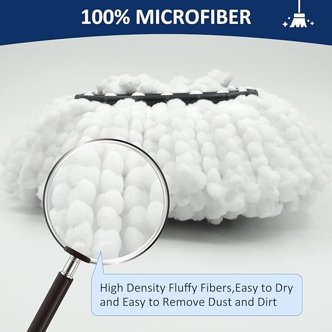 Mop Replace Heads Mop Handle and Mop Base Replacement for O Cedar EasyWring 1-Tank Spin Mop System, 2 Microfiber Mop Head Refills, 4-Section Iron Mop Handle 30-58in and 1 Mop Head Cover Set(No Bucket)