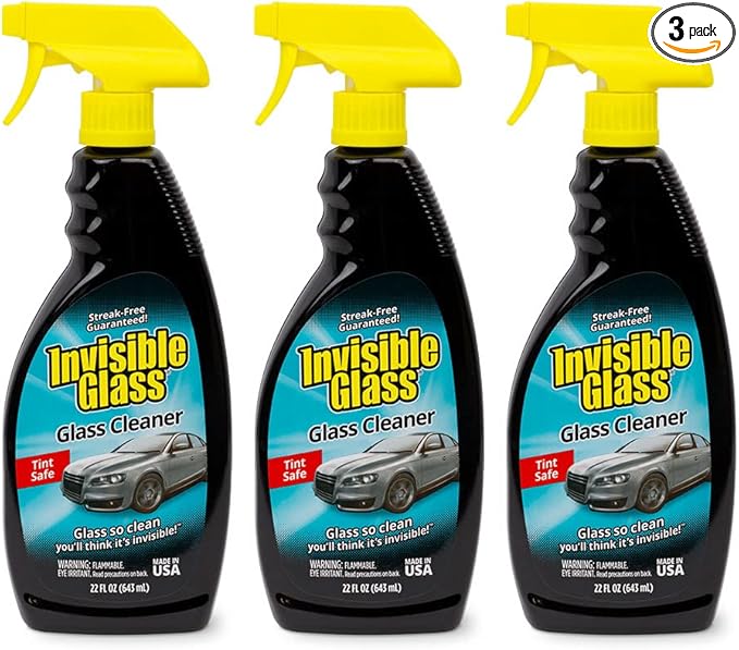 Invisible Glass 92164-3PK Premium Glass and Window Cleaner for Auto and Home Cleans Glass, Windows, Windshields, and More, Streak-Free, Ammonia-Free, Tint-Safe, 22 fl oz (Pack of 3)