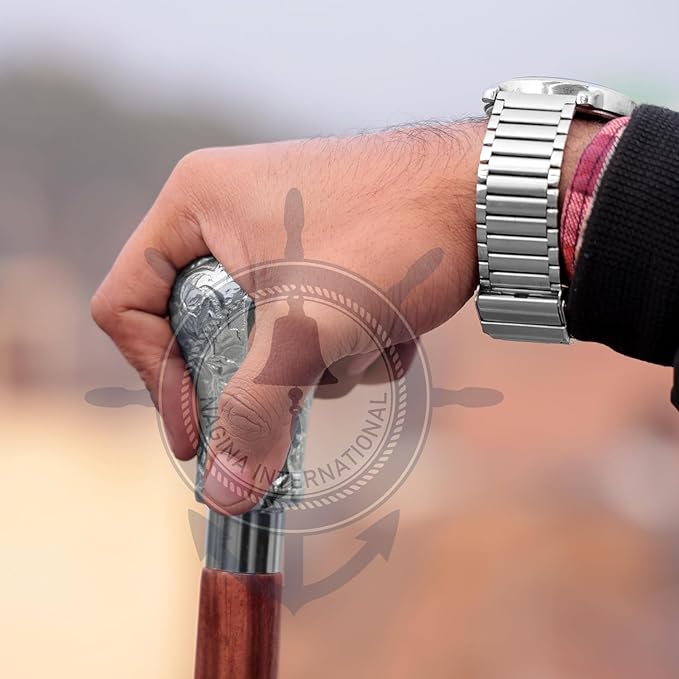 Deluxe Walking Sticks | Rosewood Crafted Cane with Solid Brass Chrome Decorative Bars | Nagina International