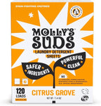Molly’s Suds Laundry Detergent Sheets | Gentle on Sensitive Skin, Powerful Bio-Based Enzymes, Stain-Fighting | Liquidless & Plastic-Free Packaging | 120 Loads (Citrus Grove)
