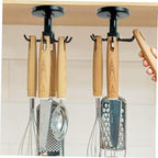 TOYANDONA 3pcs Kitchen Utensil Hooks Set with Rotating Black Hanging Organizer, Nail-Free Under Cabinet Cooking Sundries Holder for Spoon, Spatula, and Ladle Storage