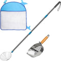Stainless Steel Beach Sand Sifter, 49.5in Long Beach Sifting Sand Connectable Pole Sets with Scoops, Baskets, Mesh Bag, for Picking Up Shells Shovels Shark Teeth
