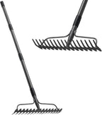 Bow Rakes for Lawns, 17 Prongs 17" Wide Heavy Duty Metal Garden Rake Long Handle 50", Adjustable Rock Yard Thatch Rake for Leaves Gardening Loosening Soil Mulch Gathering Leaf