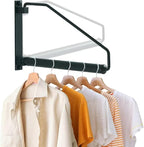 NEWRAIN Folding Clothes Hanger Rack, Wall Mounted Laundry Racks for Drying Clothes,Swing Clothing Hanging System Drying Closet Storage Organizer Black