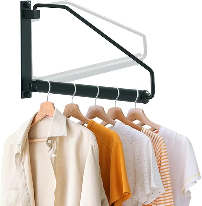 NEWRAIN Folding Clothes Hanger Rack, Wall Mounted Laundry Racks for Drying Clothes,Swing Clothing Hanging System Drying Closet Storage Organizer Black