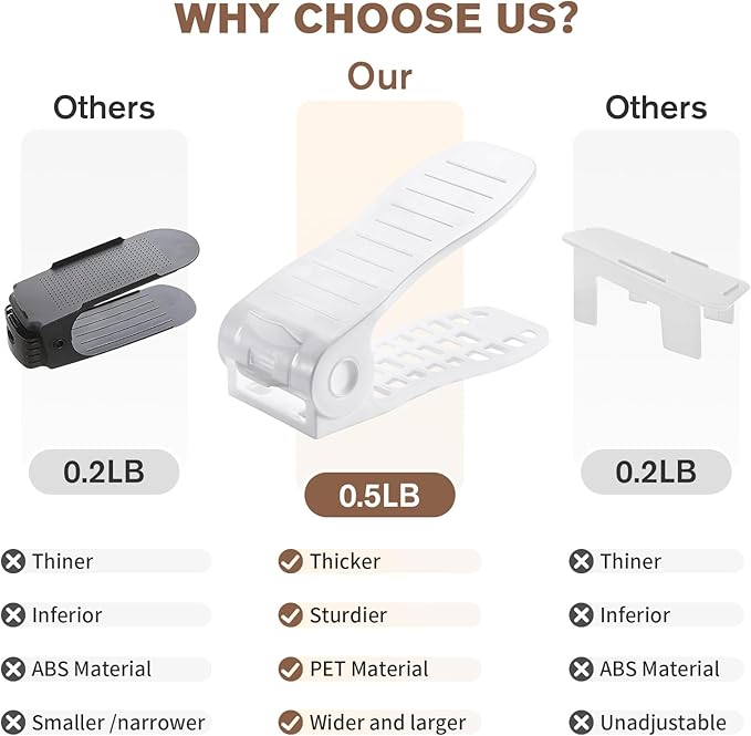 Shoe Slots Organizer Adjustable Shoe Stackers Double Deck Shoe Rack Holder Shoe Rack Storage Space Saver for Closet Organization