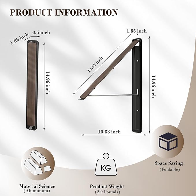 Retractable Wall Mounted Drying Rack - Foldable Clothes Hanger in Walnut or Oak Color for Laundry Room, Closet & Balcony (Walnut, 1 Rack)