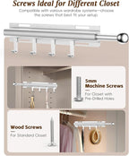 Supforce Valet Rod for Closets, 12" Valet Rod With 4 Hooks, Closet Organizer Slide Out Clothing Hanger Rods Extender Perfect for Suits,Dresses,Belt,Tie, Polished Chrome