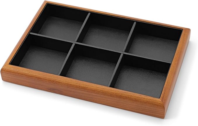 Oirlv Solid Wood 6 Grid Jewelry Organizer Tray Jewelry Drawer Organizer(Black)
