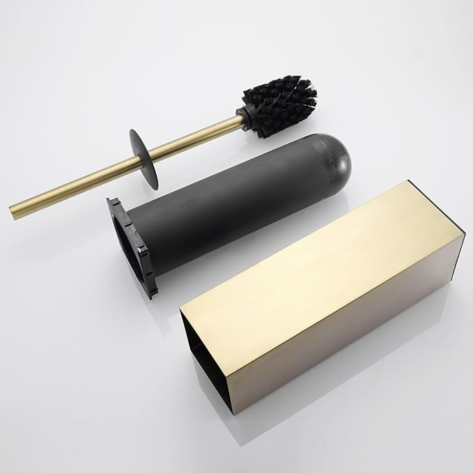 Upright Toilet Brush and Plunger Set, Square Toilet Cleaner, Toilet Brush Holder Set Brushed Gold