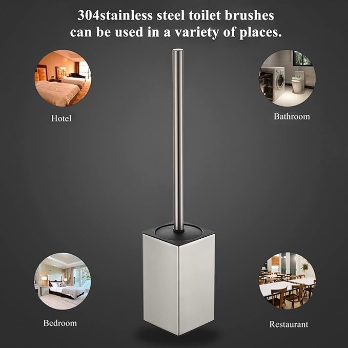 BGL Toilet Brush Holder Stainless Steel 304 Standing Brushed Nickel Square Toilet Bowl Brush for Bathroom Storage and Organization