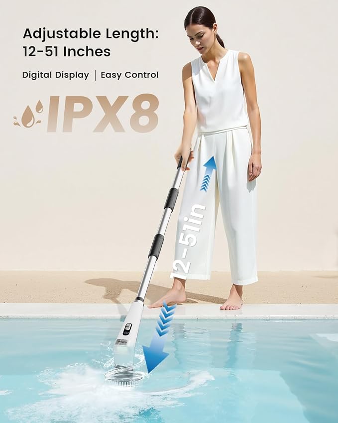 Antime Electric Spin Scrubber with LED Light, IPX8 Waterproof Cleaning Brush with LCD Display, 5 Replaceable Brush Heads, Shower Scrubber with 25kg Torque, 90min Runtime for Bathroom, Kitchen, Tile