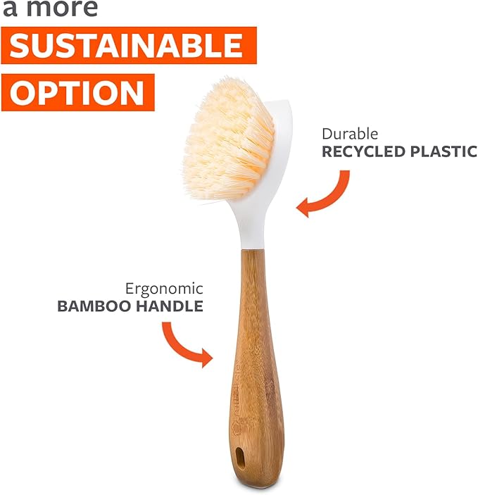 Full Circle Be Tenacious Bamboo Dish Brush Set – Sustainable Cleaning Tools for Cast Iron, Dishes, Pots, Pans – Includes Be Good & Tenacious C Brushes, Tough Bristles – Pack of 2