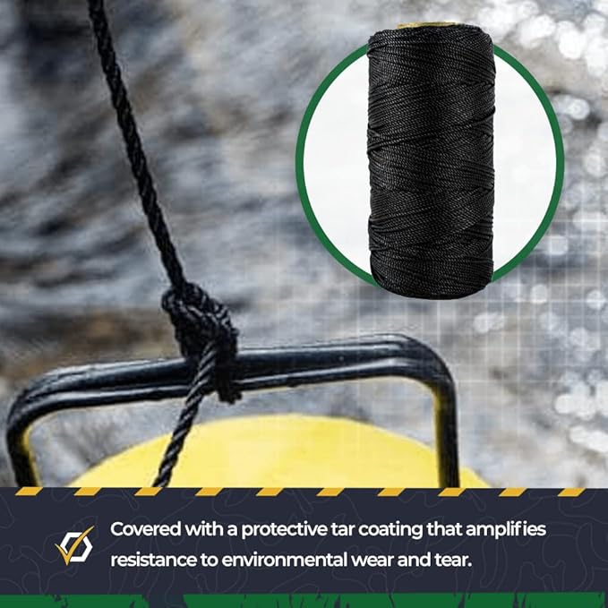 SGT KNOTS Tarred Twine - 100% Nylon Bank Line for Bushcraft, Netting, Gear Bundles, Construction, Lacing Twisted Cord, Weatherproof #42-1 lb