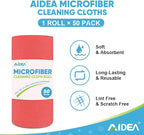 AIDEA Microfiber Cleaning Cloth Roll, 50PK Red, Reusable Paper Towels Tear Away Cloth, Microfiber Towels Washable Shop Rags, Lint Free Cleaning Rags for House, Kitchen, Window, 11.5"×11.5"