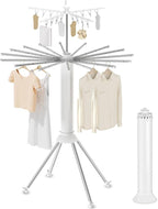 4-Legged Clothes Drying Rack Foldable, Double Dryer Rack with 20 Clips, Outdoor Laundry Drying Rack with 4 Pulleys, Collapsible Drying Rack Clothing, Aluminum Hanging Dry Rack for Clothes,Socks,Towel