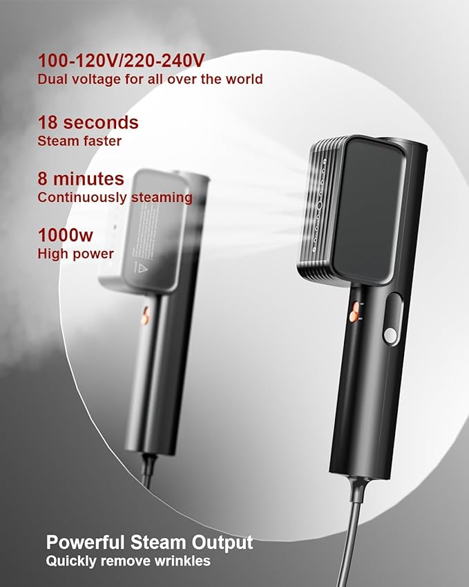 G7 Travel Steamer for Clothes Dual Voltage 100-240V Iron Steamers Professional Portable Steamer, Just 1lbs Fashion Light Mini Handheld Garment Steamer for Global travel and home 2