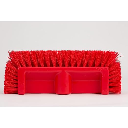 SPARTA Multi-Level Tile Scrub Brush 12" Wide Brush Head, Heavy-Duty Tile Cleaning Brush with End Bristles for Commercial Tiles, Tubs and Floor, Plastic, 12 Inches, Red
