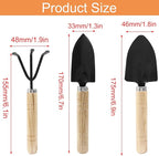 Waziaqoc 3Pcs Mini Garden Tools, Small Indoor Gardening Tools Includes Hand Shovel, Transplant Spade, Hand Rake with Wood Non Slip Handle for Plant Succulent, Flower, Vegetables