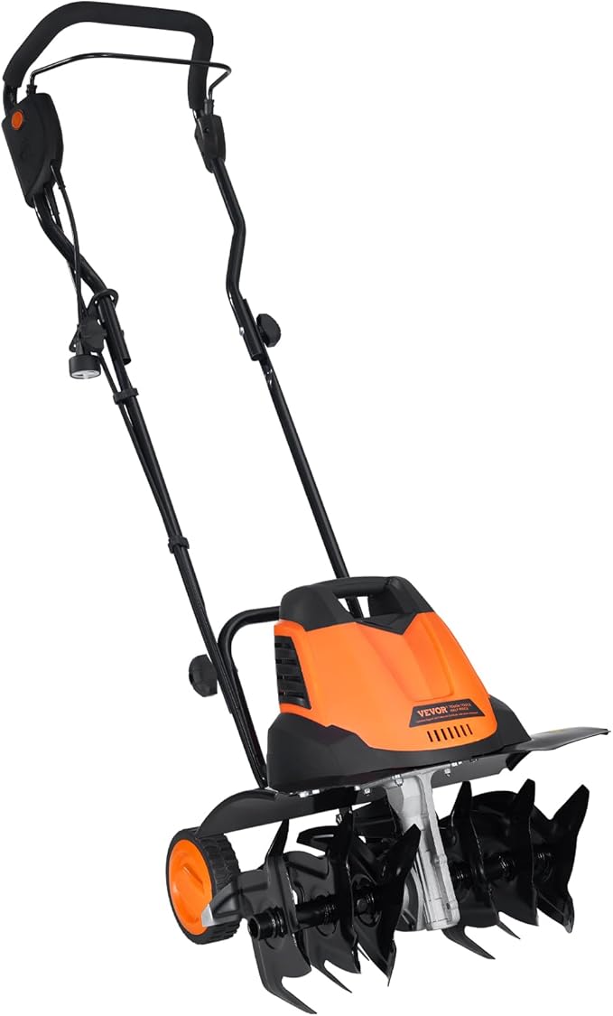 VEVOR 12 Amp Electric Tiller, 18" Tilling Width 3.94" Tilling Depth Corded Electric Tiller/Cultivator, Steel Mn Tines, Rototiller for Garden Lawn Soil Digging