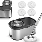 Spin Mop and Bucket with Wringer Set for Home,360° Mop and Bucket with Separate Clean and Dirty Water,Wet Dust Mop for Floor Cleaning with Extra Refills (Silver)