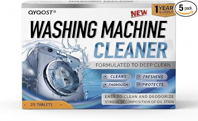 QYQOST Washing Machine Cleaner Descaler, Deep Cleaning Tablets, 25 Count, HE Front Loader and Top Load Compatible, Septic Safe Deodorizer