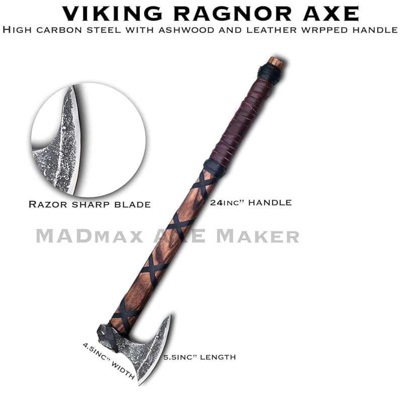 [Viking Cutlery] Viking Axe of Ragnar Lothbrok – Hand-Forged Hunting & Camping Axe with Leather Sheath | Authentic Norse Tomahawk | Unique Viking Gift for Men
