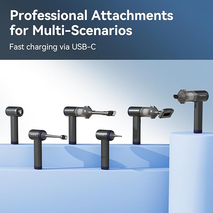 FOUNFOUN Handheld Vacuum Cordless, Portable Car Vacuum, High Power Cleaner for Pet Hair/Car/Home, Suction & Blow 2 in 1, 17-30 Min Run Time, Small Lightweight Gadget, Type-C Rechargeable