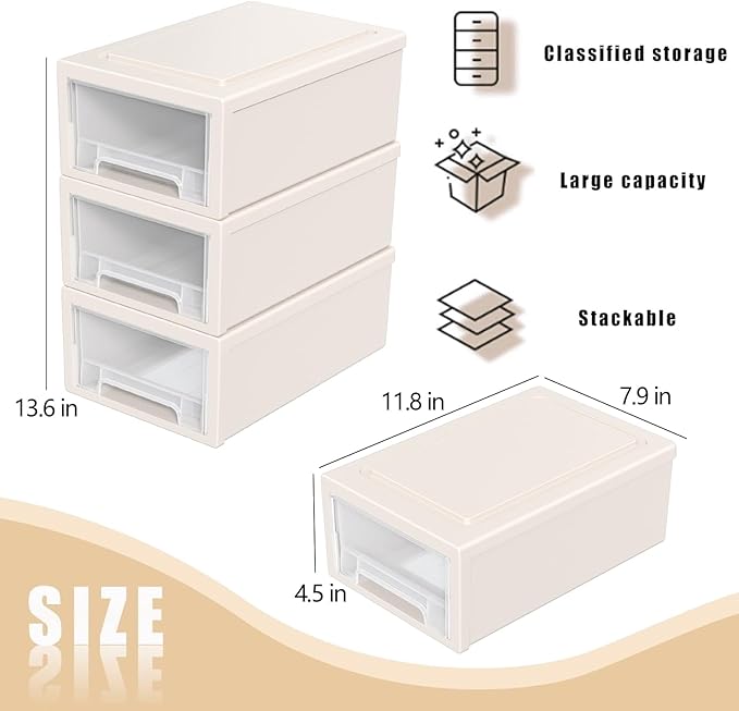 Oymlclivisa 3 Packs Plastic Storage Drawer, Small Stackable Desktop Drawers Unit