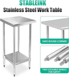 STABLEINK NSF Stainless Steel Table, 24 x 14 Inches Metal Prep & Work Table with Adjustable Undershelf, for Commercial Kitchen, Restaurant, Hotel and Garage,Small Stainless Steel Table
