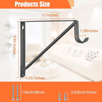10 Pack Heavy Duty Closet Shelf & Rod Brackets, Wall Mounted Closet Shelf Brackets, 11 x 9.45 Inch Closet Shelf Brackets with Rod Support, Black